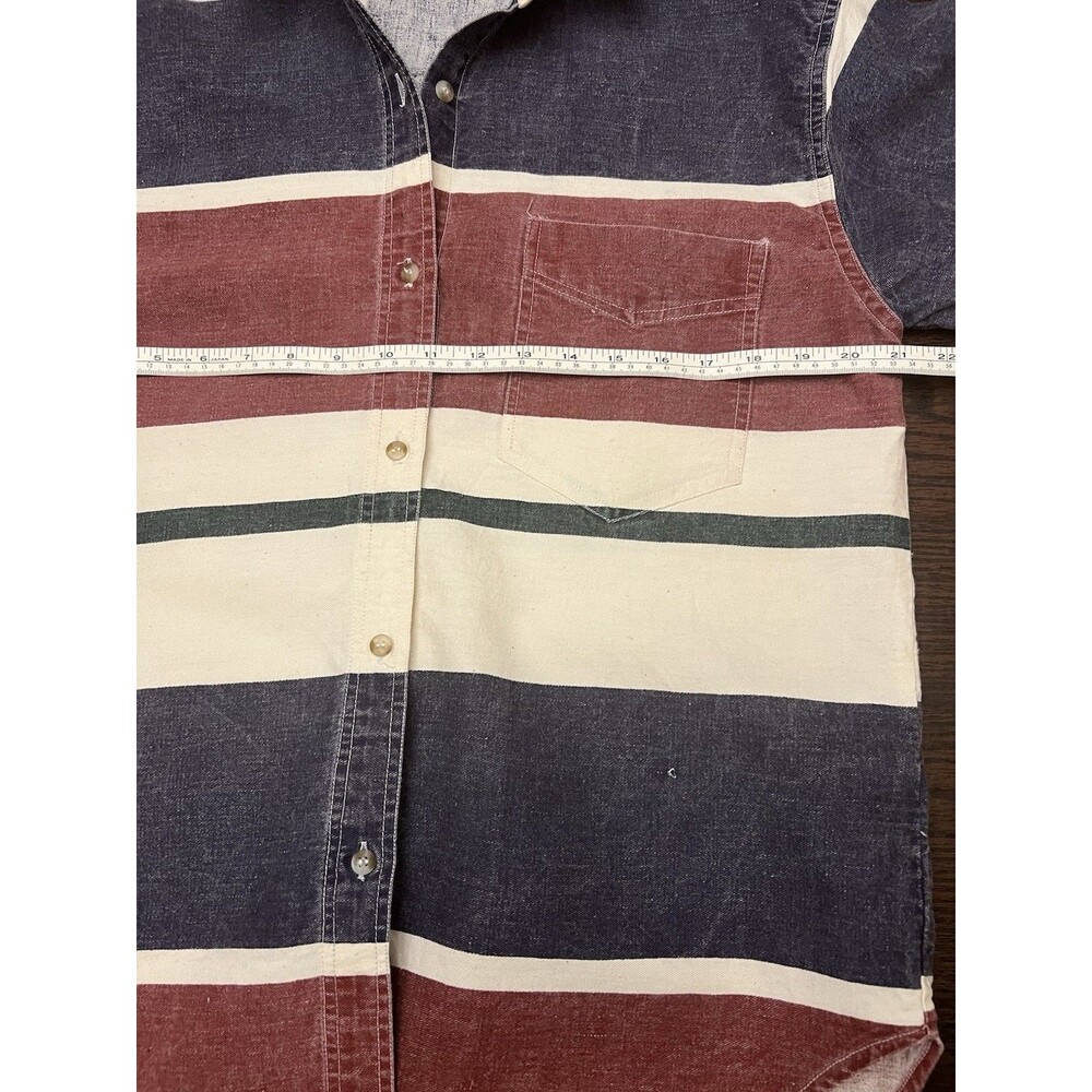 Quizz NY VTG Women's Denim Med Long Sleeve Buttoned-Up Shirt Navy Blue Red White - Picture 5 of 8